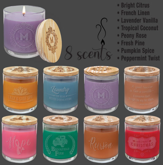 Custom Engraved Scented Candle Soy Wax 14 oz. with Wooden Lid